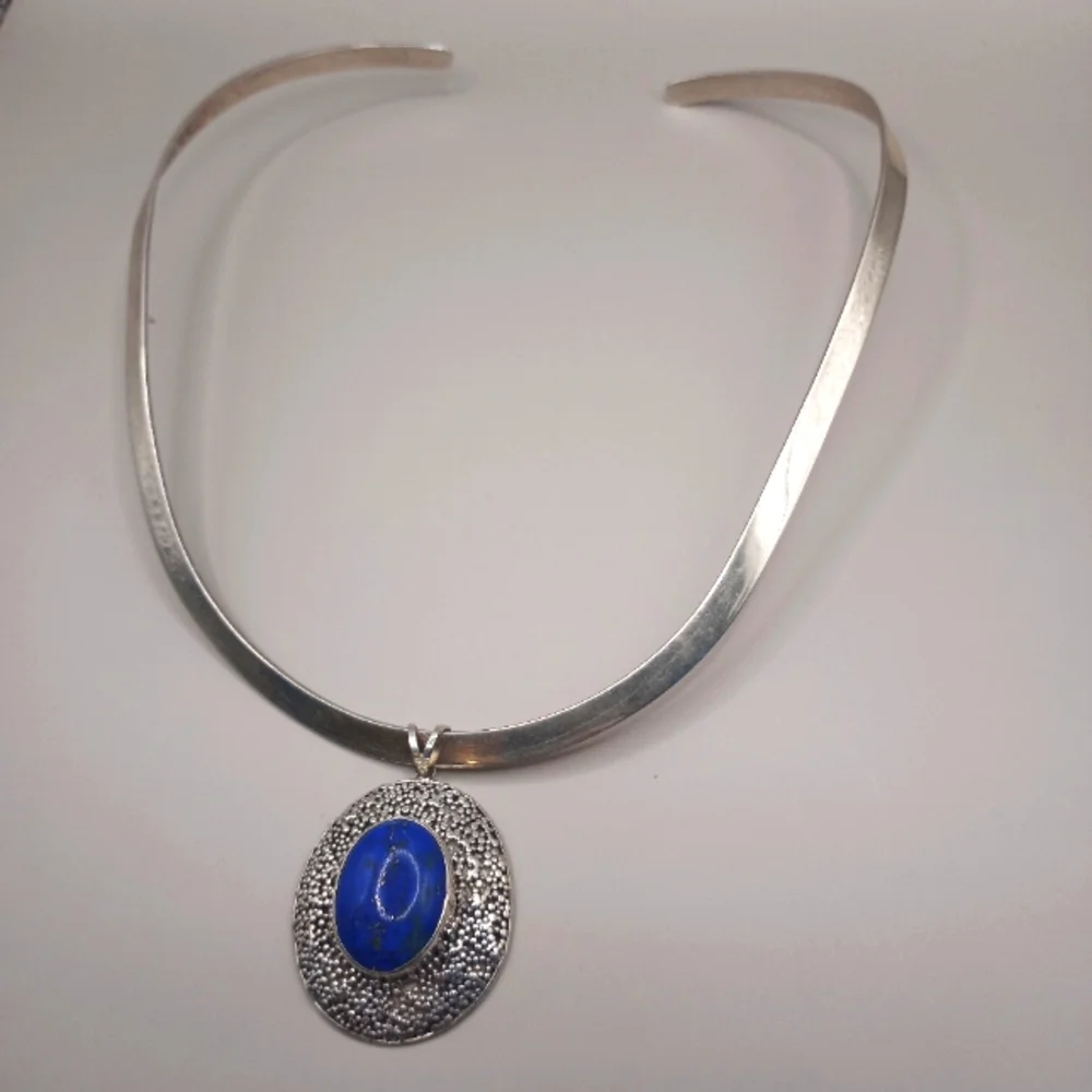 Vintage Lapis and Sterling Silver Pendant and Sterling Silver Necklace